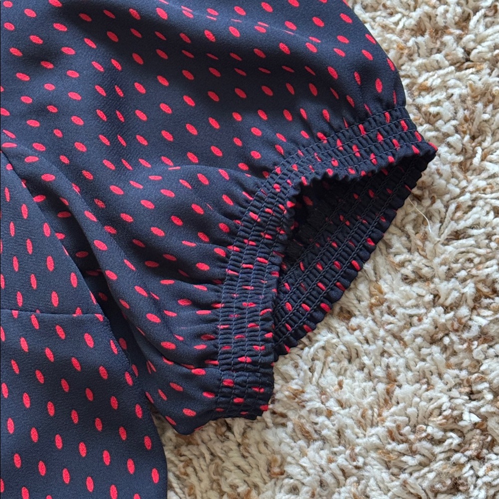 SOLD. Banana Republic Navy and Red Polka Dot Blouse - Picture 5 of 7